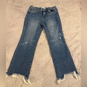 Classic Denim Flare Jeans with Frayed Hem
